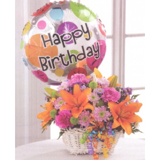 "Birthday Blooms and Balloon Wishes" Bouquet